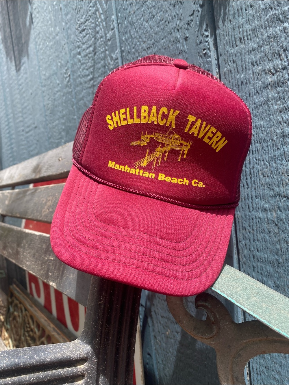 Vintage snapback trucker hat, Shellback Tavern Manhattan Beach CA, Nissun brand
